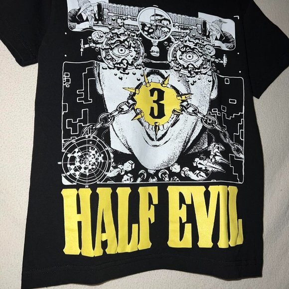 Half Evil Graphic T-Shirt 333 Black & Yellow Face Size Small - Picture 3 of 4